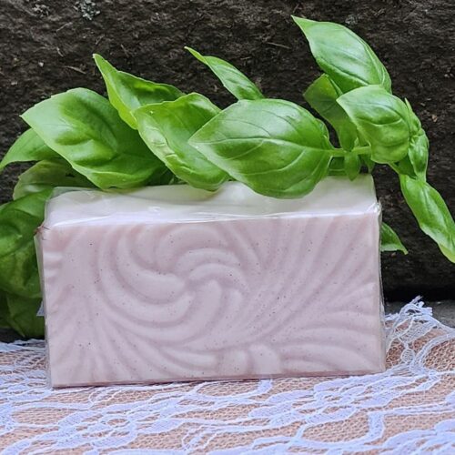 Close up of front of Ember & Earth patchouli hemp soap