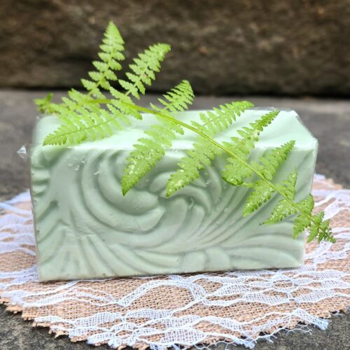 Close up of front of Frost & Fern mint hemp soap