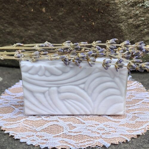 Close up of front of Moon & Meadow lavender hemp soap